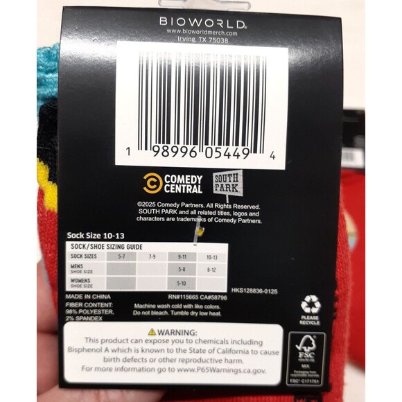 South Park Eric Kenny Kyle Stan Mens 3 Pack Multicolor Crew Socks NWT Size 6-12 - Picture 4 of 5